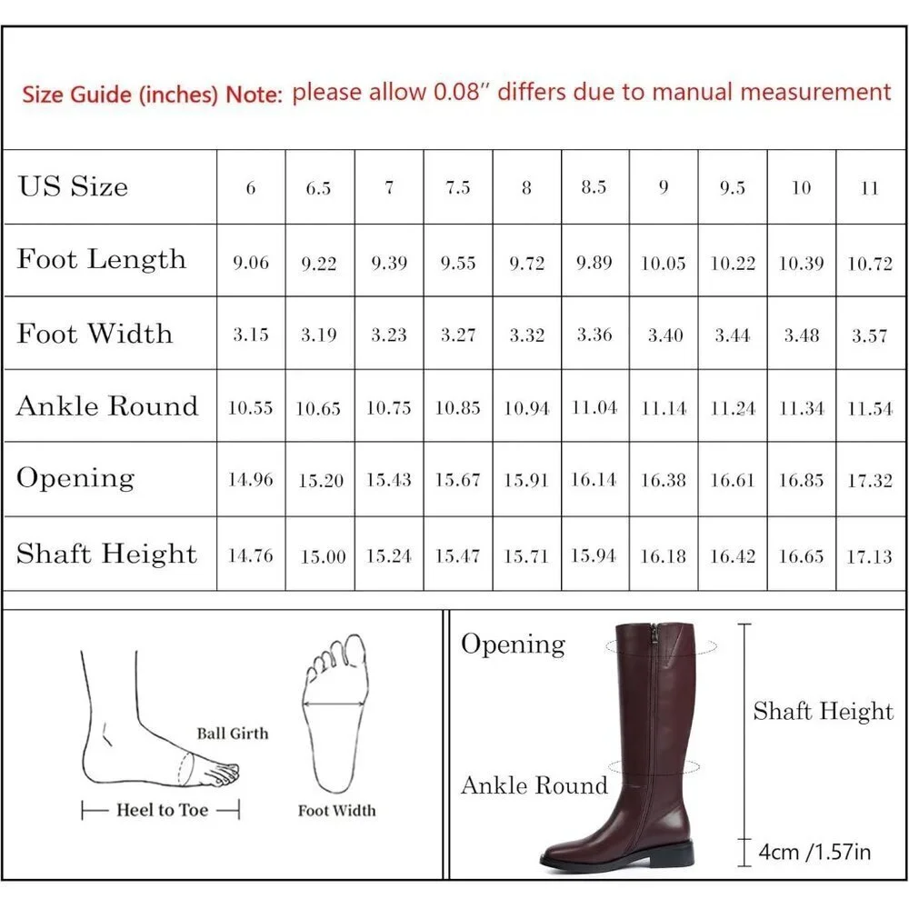 Women Polyurethane Burgundy Round Toe Flat Heel Side Zipper Knee High Tall Boots